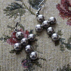 Vintage Taxco Mexico Sterling Silver Half Ball Cross Dangle Earrings TD-29